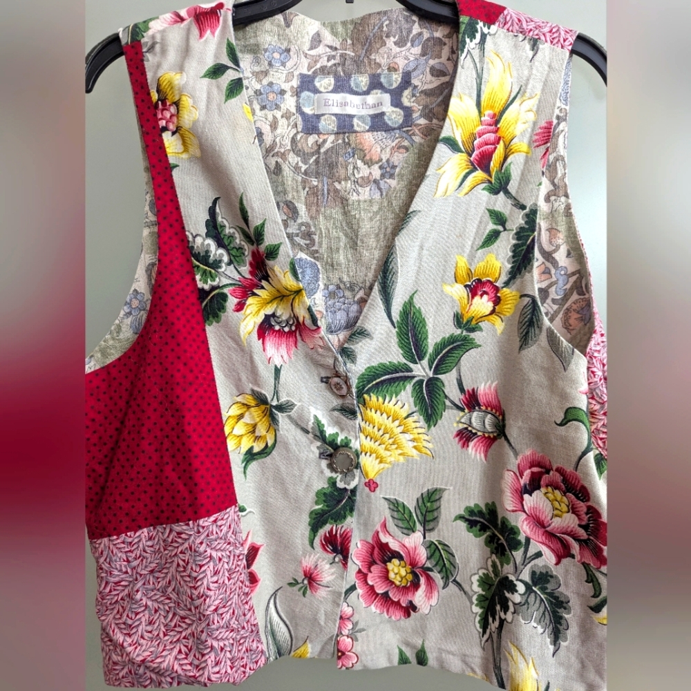 Vintage 90s Womens Large Patchwork Floral Quilt Coat Vest